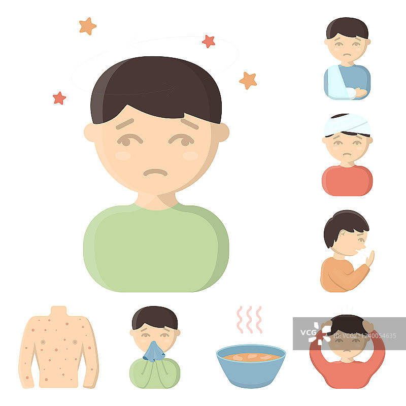 生病男子卡通图标合集图片素材