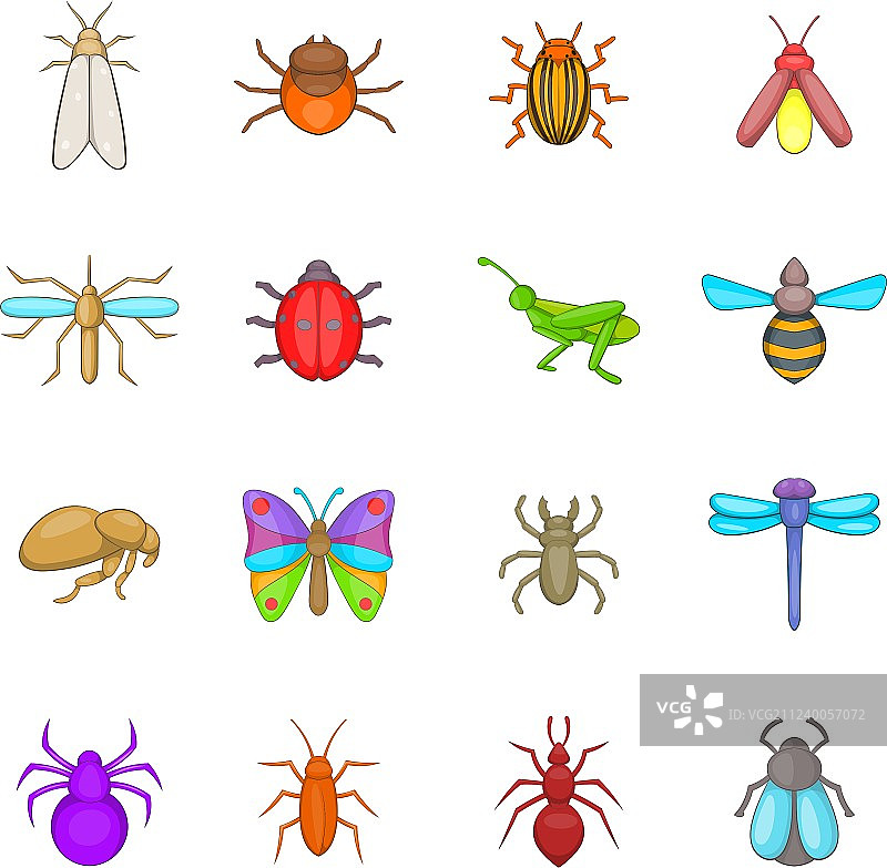 卡通风格的昆虫图标集图片素材