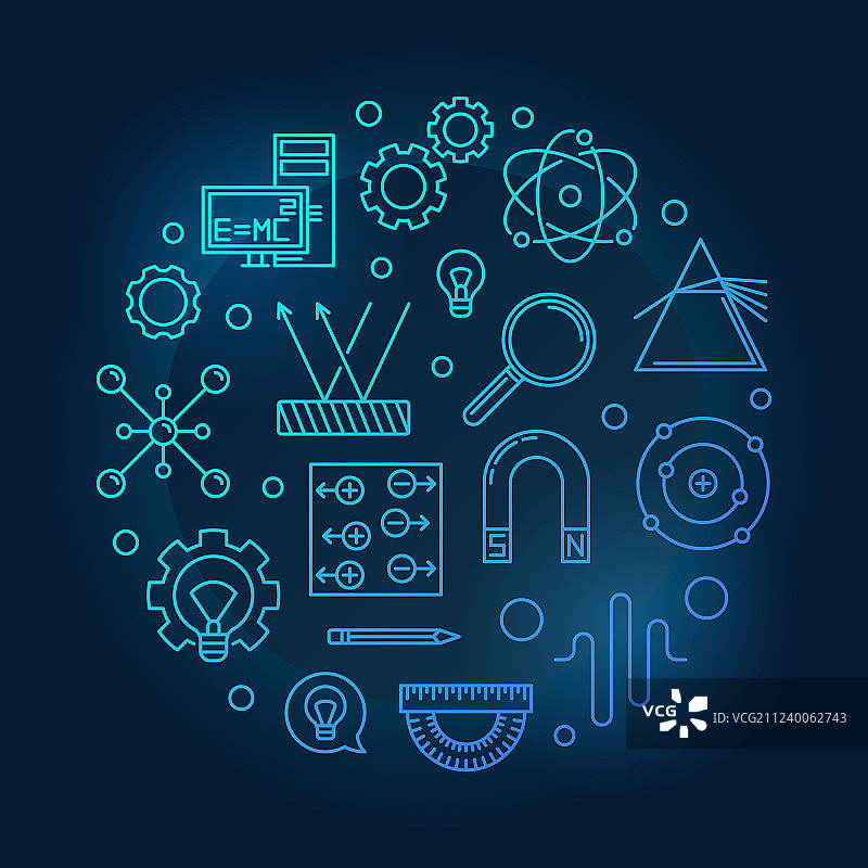 深色背景上的蓝色物理圆形图标图片素材