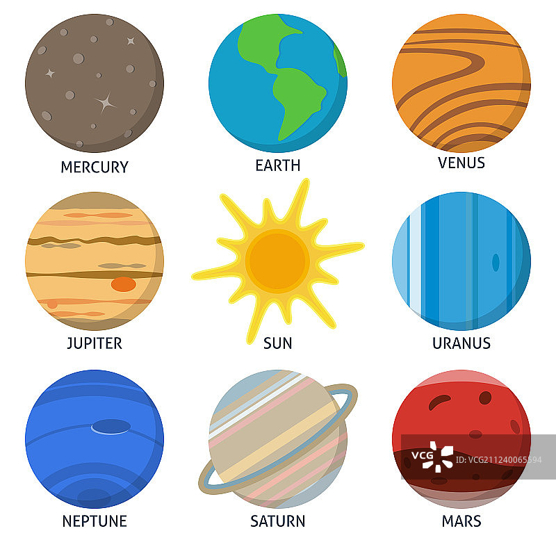 扁平风格太阳系行星图标集图片素材