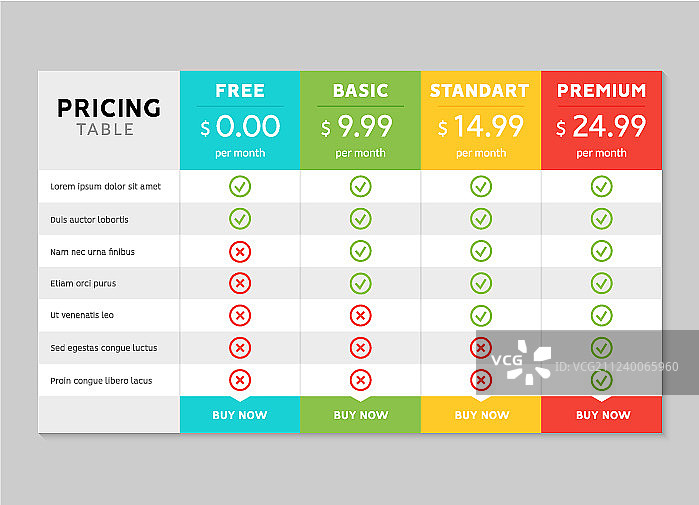 商业价格计划Web定价表设计图片素材
