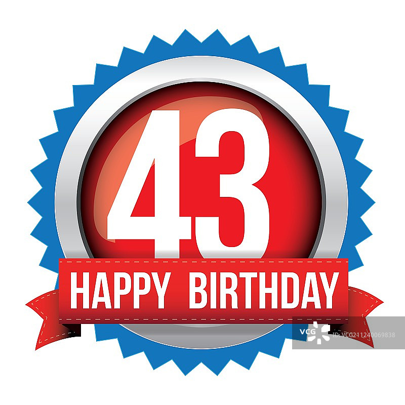 四十三周年生日快乐徽章丝带图片素材