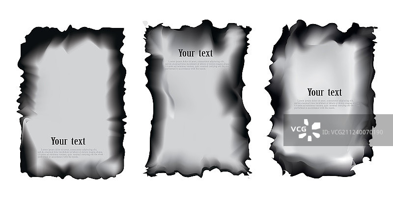 透明背景上的烧焦纸张套装图片素材