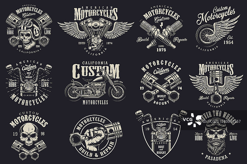 一组定制摩托车标志图片素材