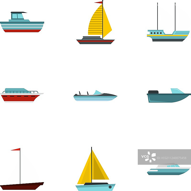 扁平风格游艇图标集图片素材