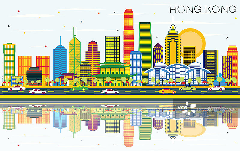 香港城市天际线彩色建筑图片素材