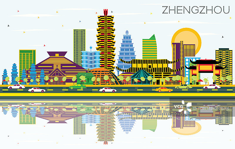 郑州城市天际线彩色建筑图片素材