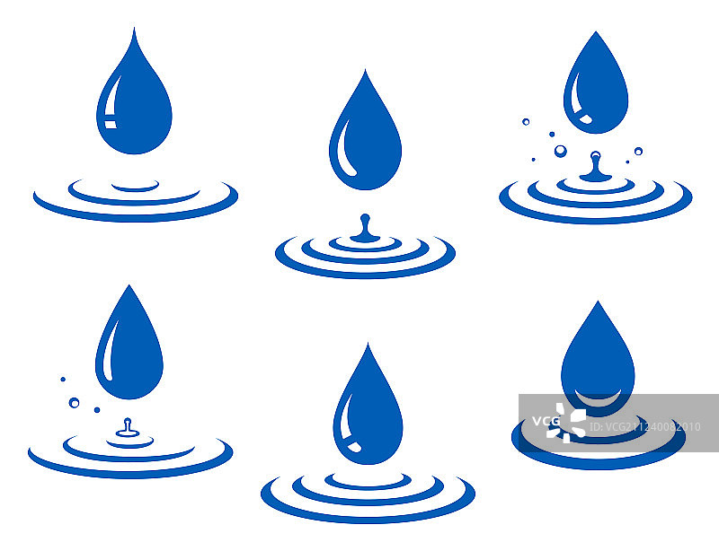蓝色水滴和水花套装图片素材