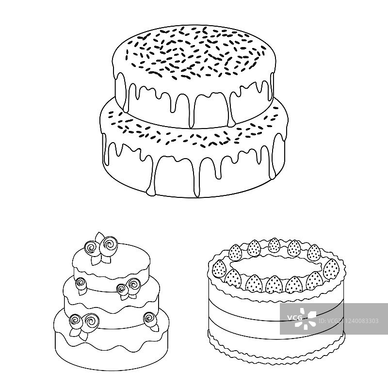 蛋糕和甜点轮廓图标集图片素材