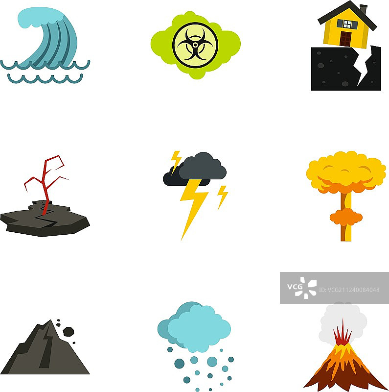 自然灾害扁平风格图标集图片素材
