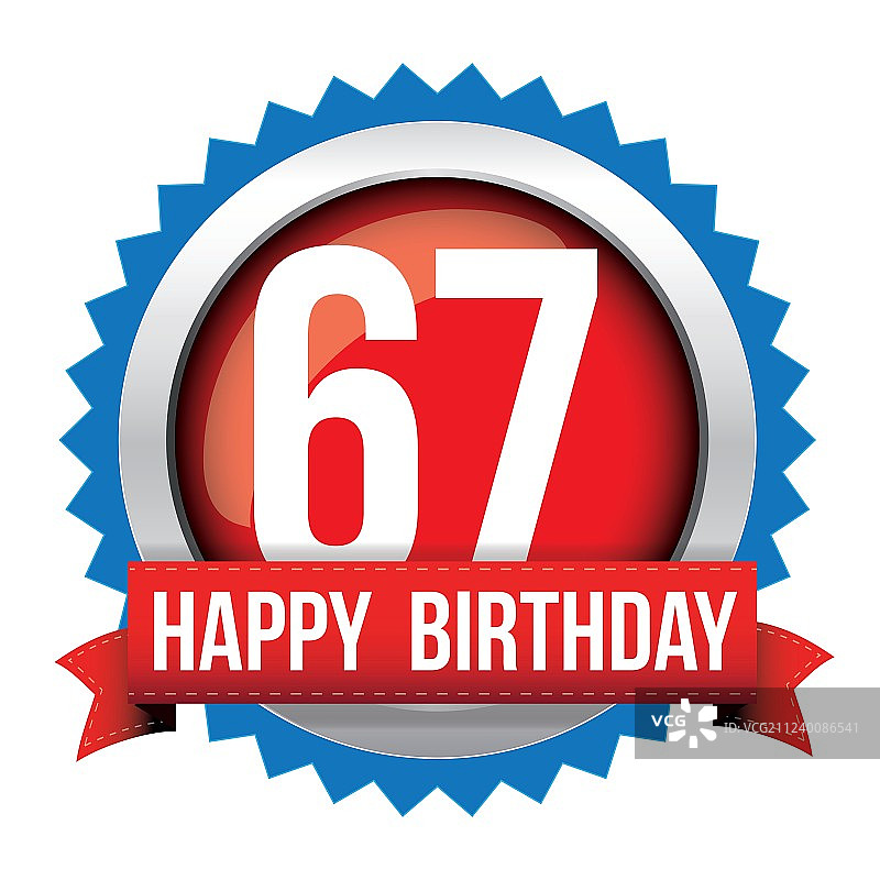 六十七岁生日快乐徽章丝带图片素材