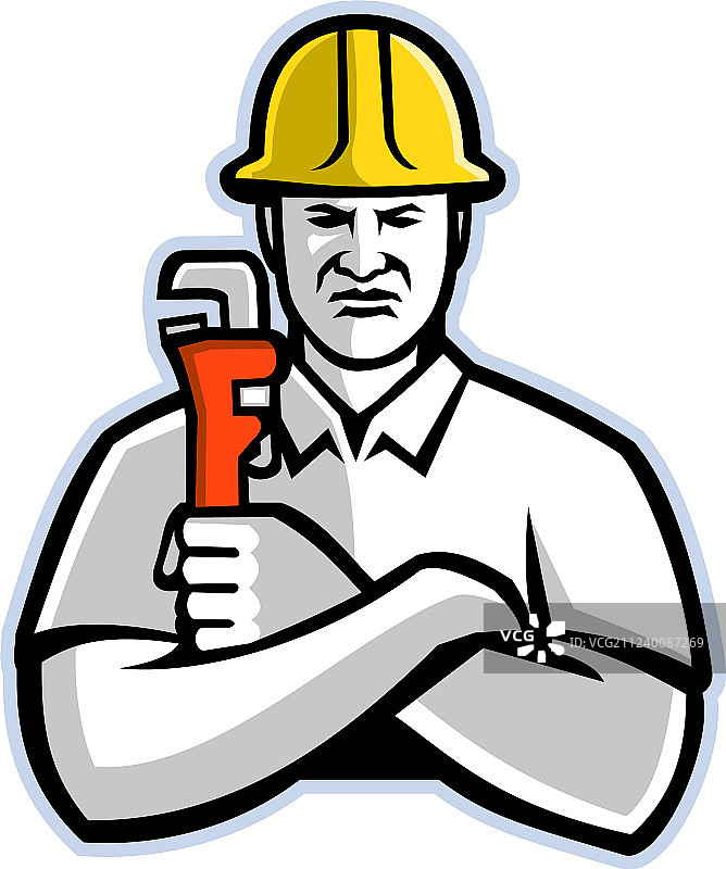 手持管钳的管道工吉祥物图片素材