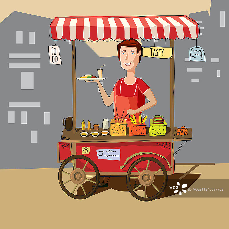 街头食品车出售美味多汁的汉堡图片素材