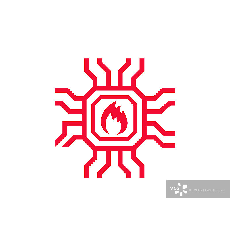 白色背景上的芯片组过热图标图片素材