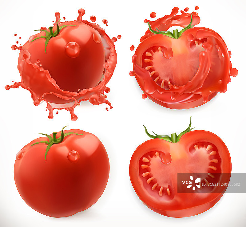 番茄汁新鲜蔬菜3D真实图标集图片素材