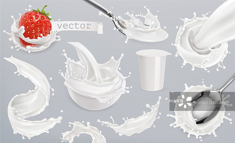 酸奶飞溅3D元素套装图片素材