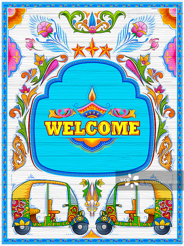 卡车艺术媚俗风格的彩色欢迎banner图片素材