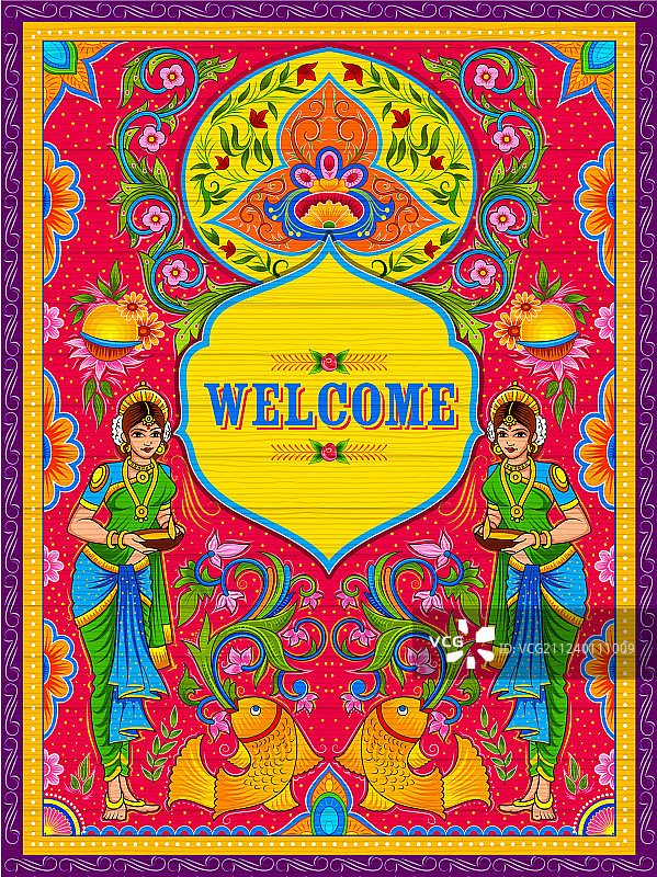 卡车艺术媚俗风格的彩色欢迎banner图片素材