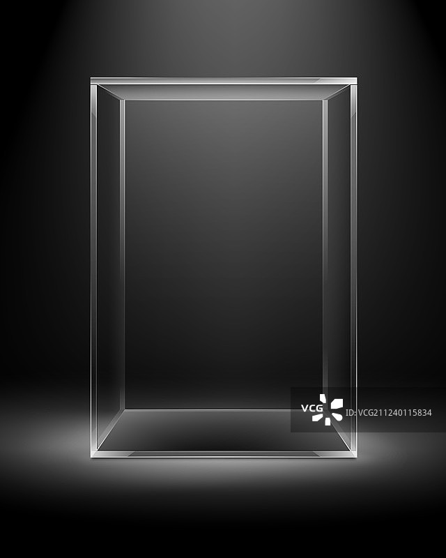 深黑色背景上的孤立长方体玻璃盒图片素材