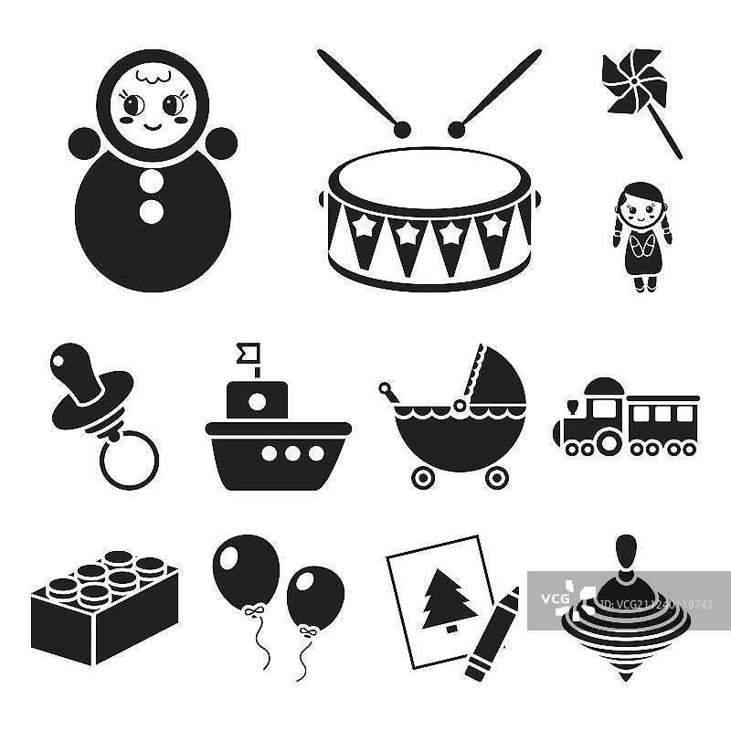 儿童玩具黑色图标合集图片素材