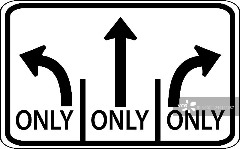 美国交通道路标志左侧车道必须转弯图片素材