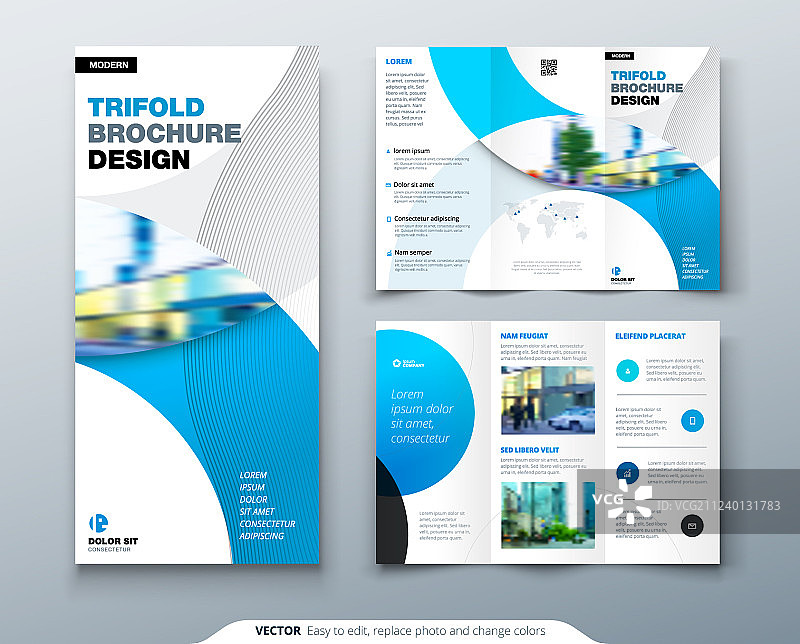 带圆形企业元素的三折页宣传册设计图片素材