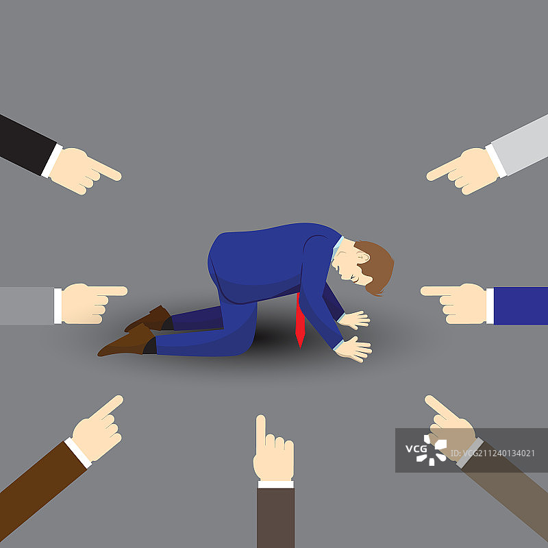 商人跪地，其他人指向他图片素材