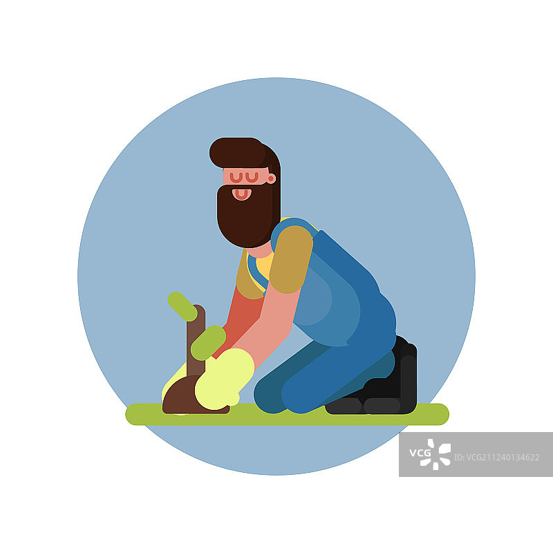 男人跪着种植植物图片素材