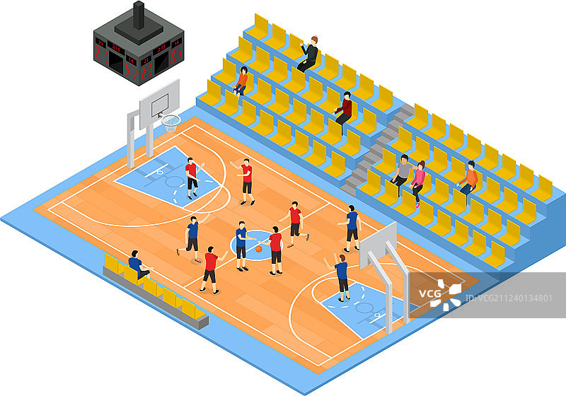 篮球场和看台2.5D等距视图图片素材