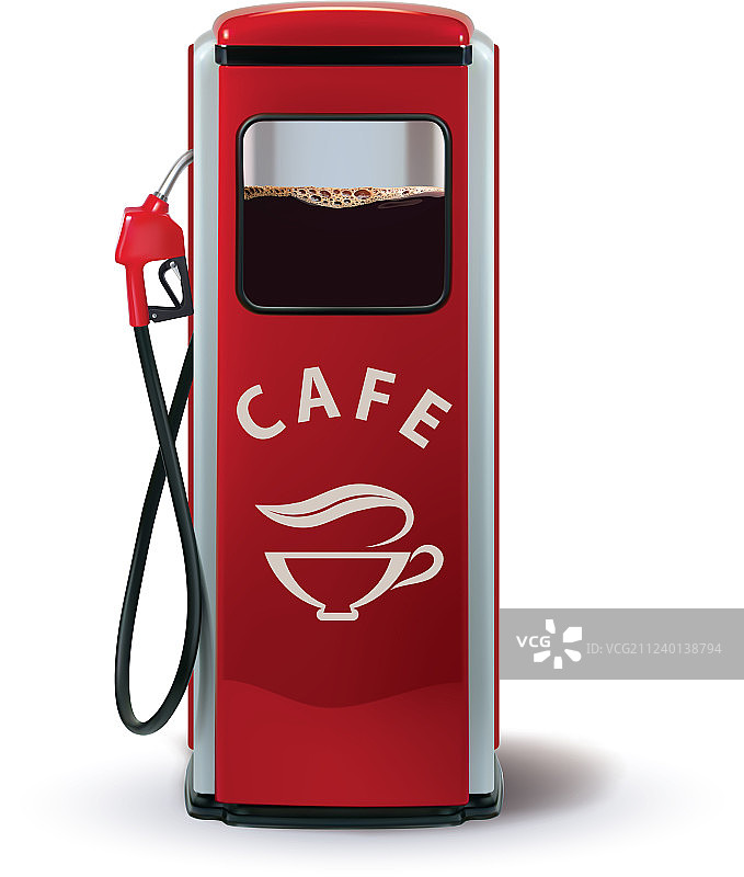 带咖啡分配器的加油泵，咖啡隐喻图片素材