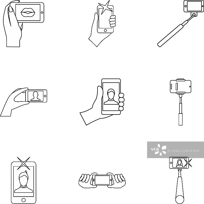 智能手机图标集轮廓样式照片图片素材