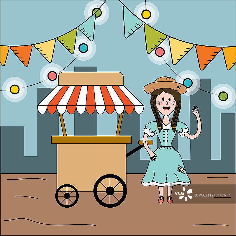 拿着快餐车和链式灯泡的巴西女人图片素材