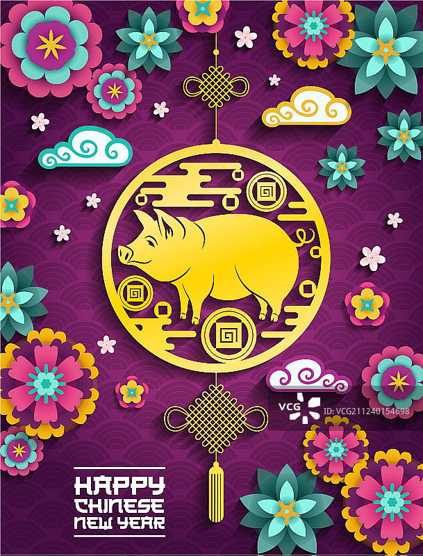 中国新年剪纸金猪装饰图片素材