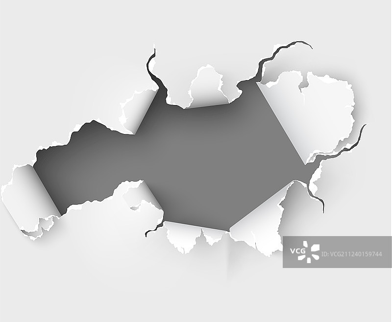 白色背景撕裂纸张上的破洞图片素材