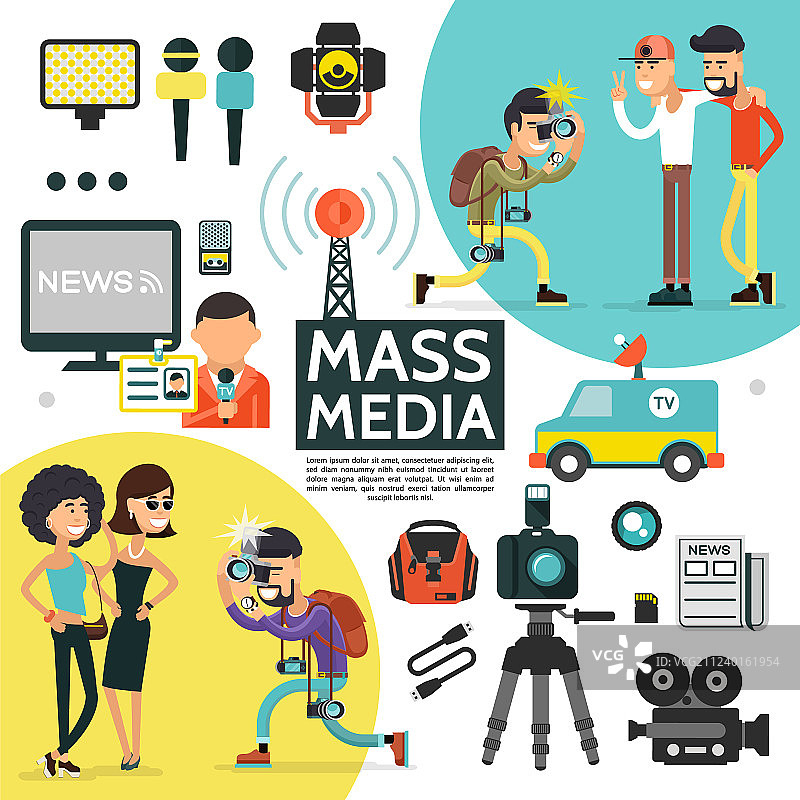 扁平风格的大众媒体构成图片素材
