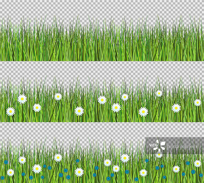 扁平风格的绿草鲜花边框图片素材