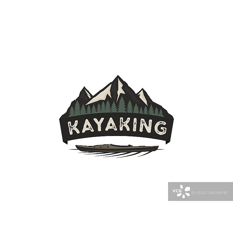 复古皮划艇徽章，山地探险家标签图片素材