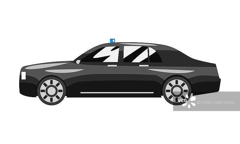 带有蓝色闪光灯的黑色经典行政轿车图片素材