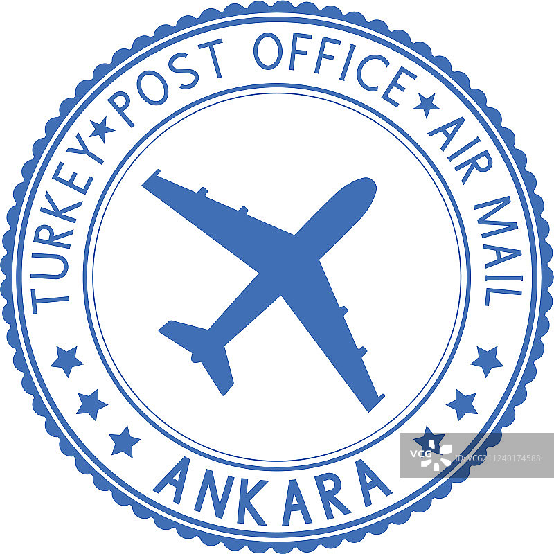 带有土耳其安卡拉和飞机标志的蓝色印章图片素材