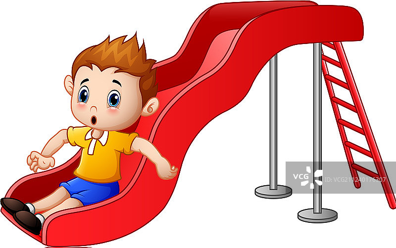 卡通小男孩玩滑梯图片素材
