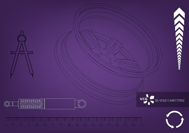 紫色背景上的车轮和减震器图片素材