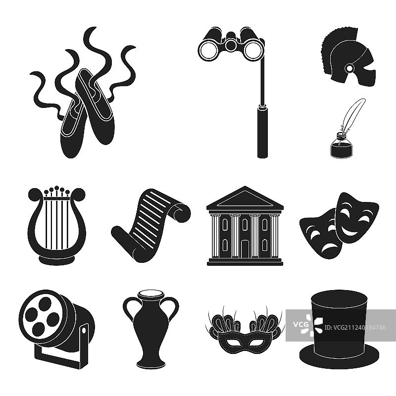 戏剧艺术黑色图标合集图片素材