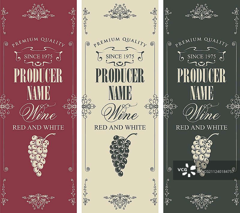 带葡萄串的葡萄酒标签合集图片素材