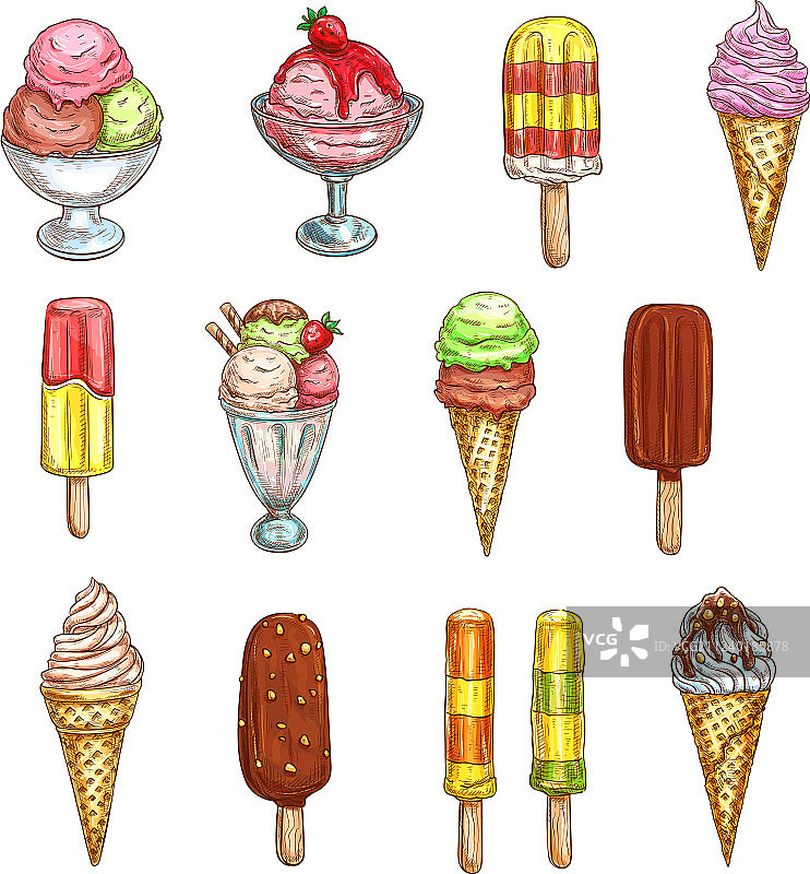 冰淇淋甜点素描图标集图片素材