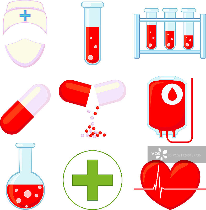 9个彩色卡通医疗图标图片素材