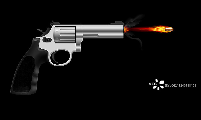 黑色背景上的左轮手枪射击子弹图片素材