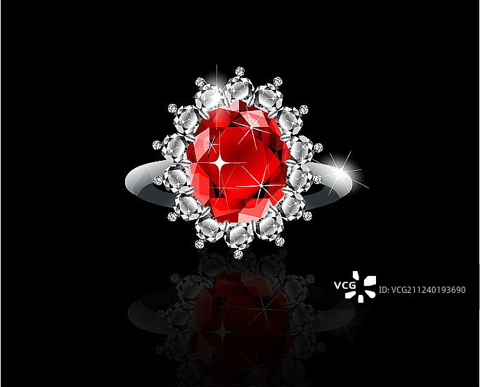 镶红宝石和钻石的金色戒指图片素材