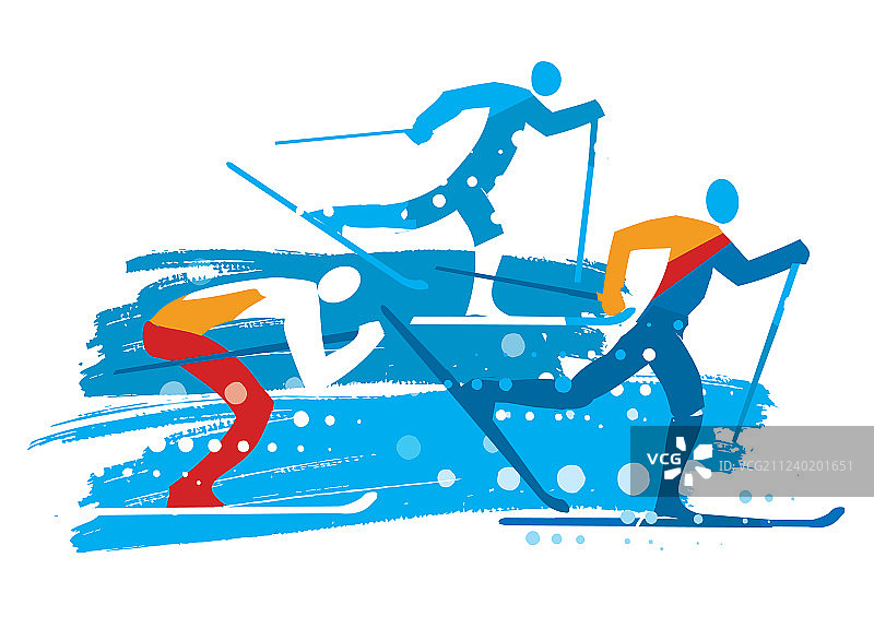 越野滑雪者复古风格图片素材