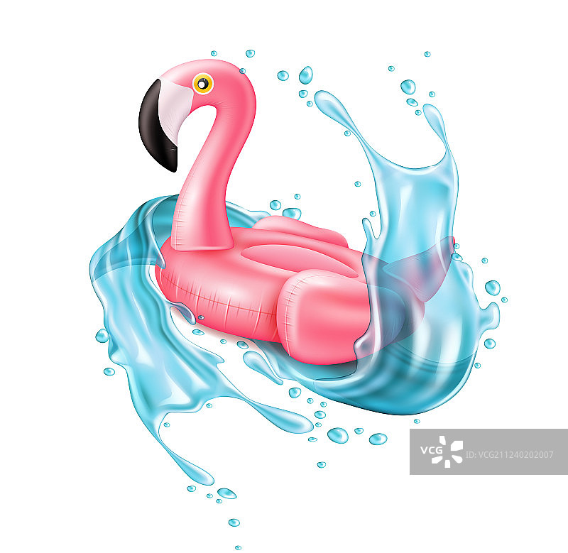 3D粉色火烈鸟充气泳池圈图片素材