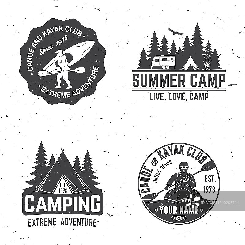 皮划艇露营和房车俱乐部徽章套装图片素材
